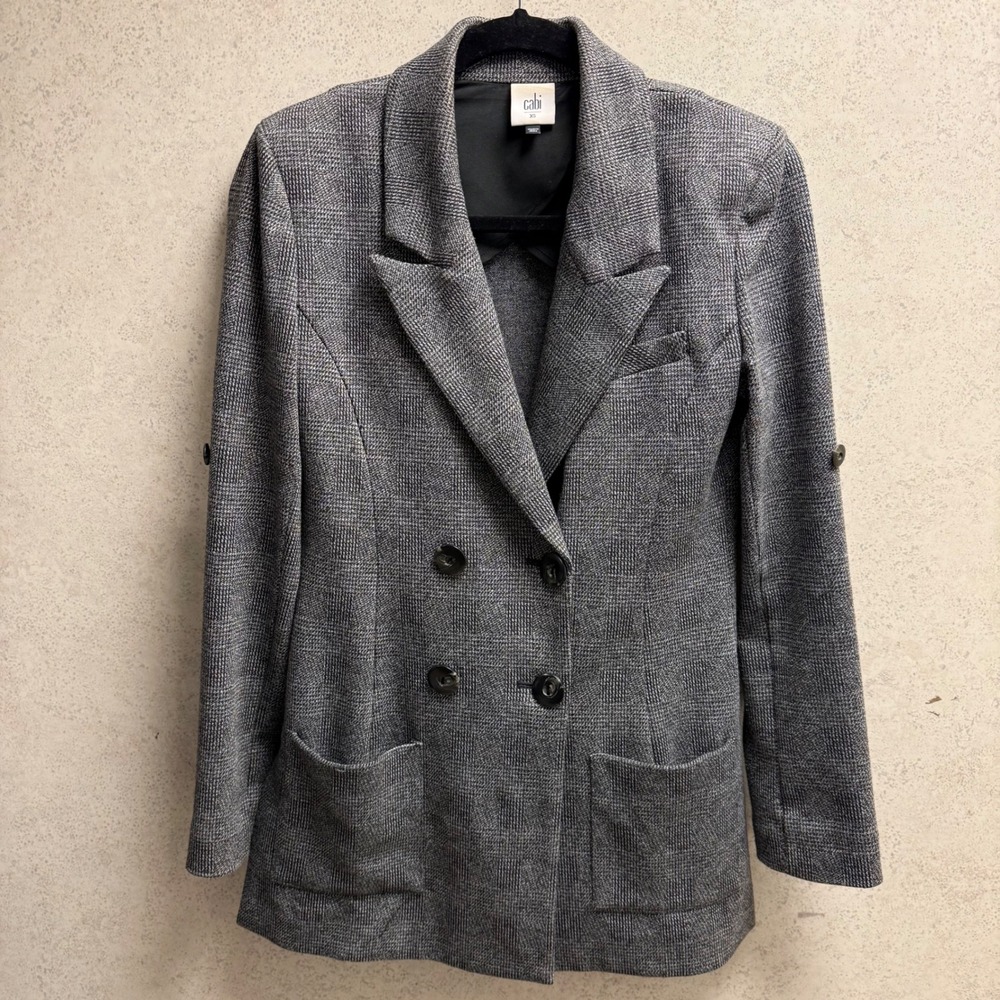 Cabi XS Womens Gray Black Boss Lady Church‎ Career Roll Tab Sleeve Blazer